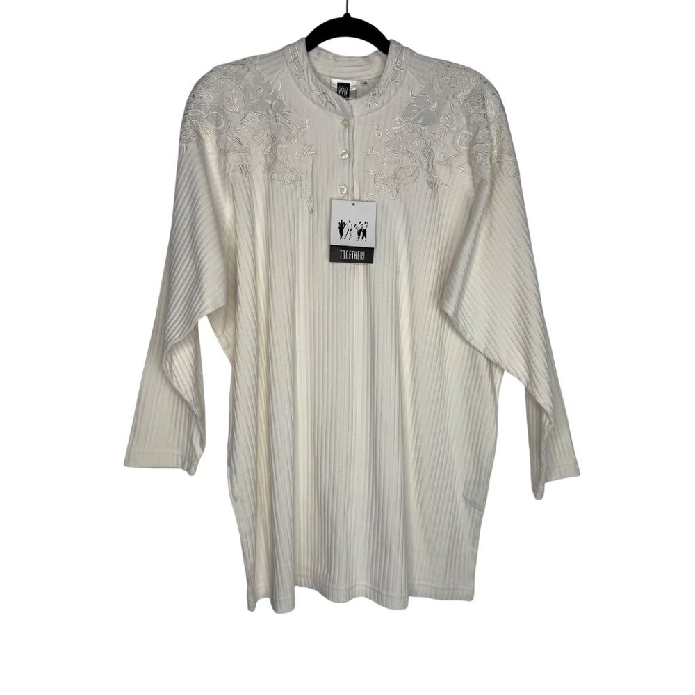 Together! 100% Cotton‎ Women's XXL White Embroidered Long Sleeve Tunic Top